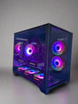 Computer case with RGB lighting on a gray background