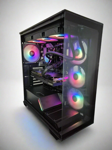 Computer case with RGB lighting on a white background