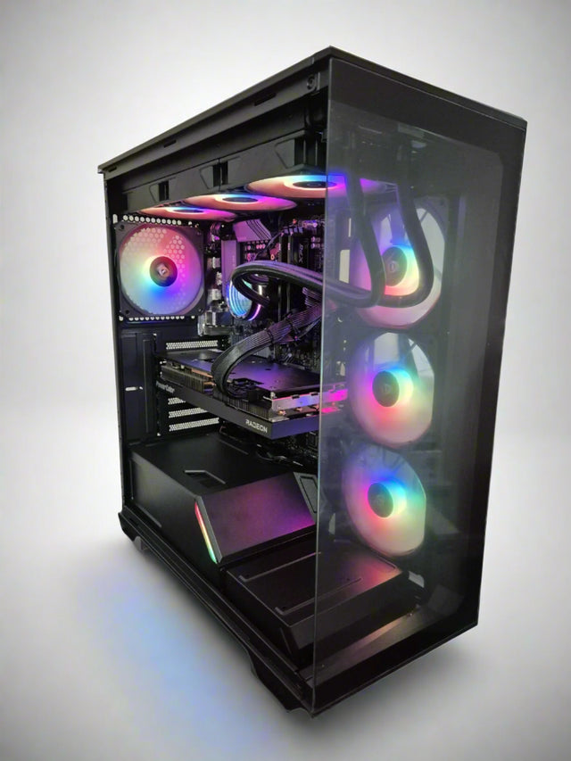 Computer case with RGB lighting on a white background